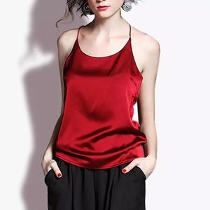 Silk Crop Top Summer Women Tank Top  Red